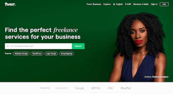 Homepage of Fiverr