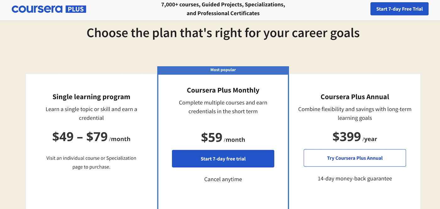 Coursera Pricing Plans